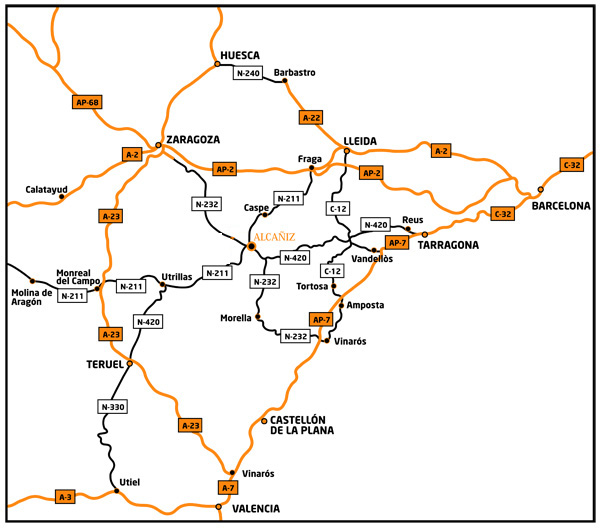Roads into Alcañiz