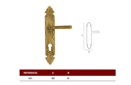 Antique brass lever on plate door look.