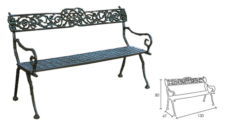 Traditional public bench in metal (with backrest). 