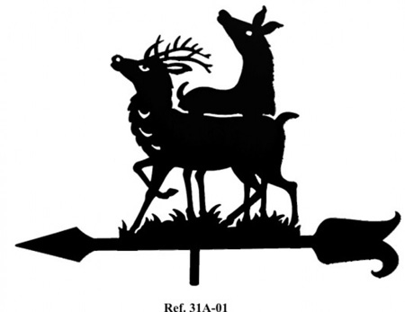 Wrought iron weather vanes with deers profiles.