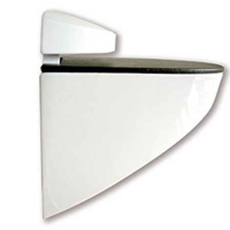 Wall-mounted glass shelf bracket.