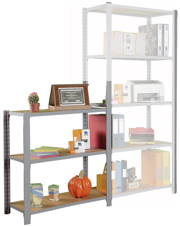 Initial wooden shelving system.