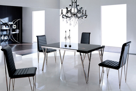 Black dining room table in modern lines.