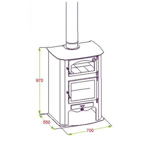 Detalle de las medidas de estufa con horno.